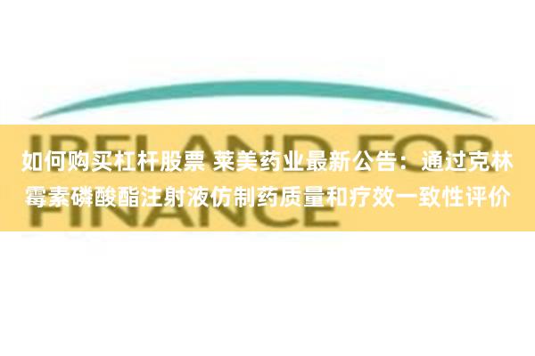 如何购买杠杆股票 莱美药业最新公告：通过克林霉素磷酸酯注射液仿制药质量和疗效一致性评价