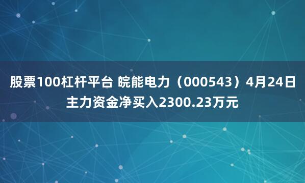 股票100杠杆平台 皖能电力（000543）4月24日主力资金净买入2300.23万元
