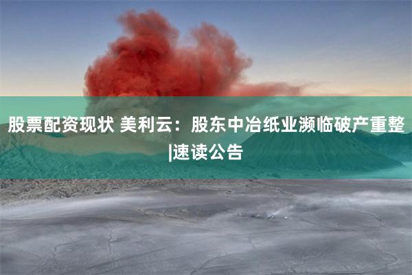 股票配资现状 美利云：股东中冶纸业濒临破产重整|速读公告